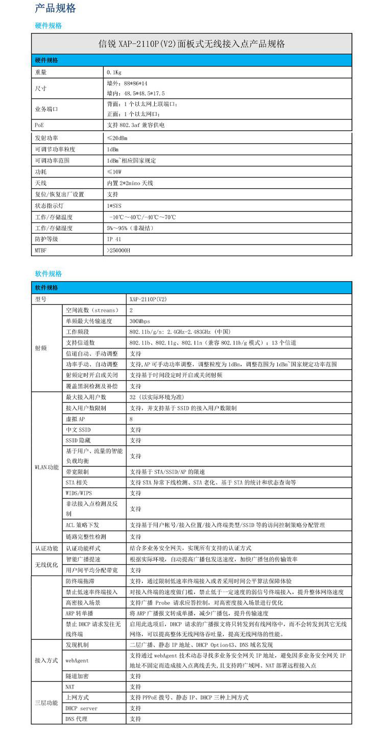 信銳 XAP-2110P(V2) 無(wú)線面板AP