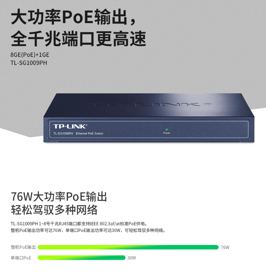 TP-LINK 9口千兆POE非網(wǎng)管交換機