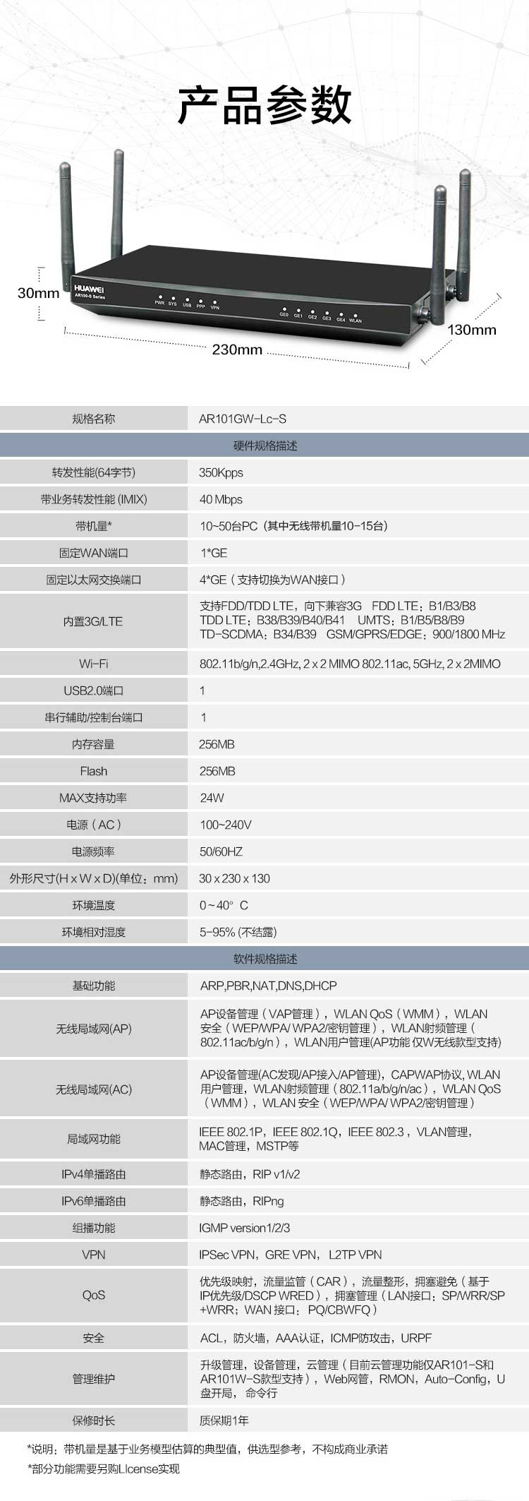 華為 AR101GW-Lc-S 企業(yè)級(jí)千兆4G路由器